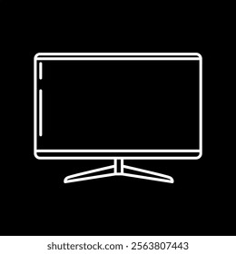 computer technology vector graphic design, desktop, PC, white line screen black background.