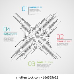 Computer technology vector infographic template with circuit board and options. Electronic high tech concept, electronic connection scheme. 