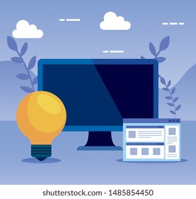 computer technology with website and bulb idea
