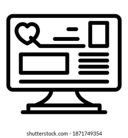 Computer telemedicine icon. Outline computer telemedicine vector icon for web design isolated on white background