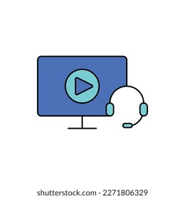 ordenador, televisión, vídeo, icono de streaming de vídeo en línea