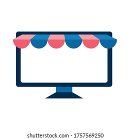 computer with tent design of Shopping online ecommerce market retail and buy theme Vector illustration