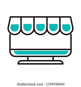 computer with tent line style icon design of Shopping commerce and market theme Vector illustration