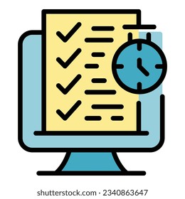 Computer test icon outline vector. Exam study. Online education color flat