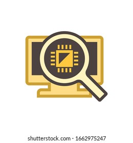 Computer testing and micro chip  vector icon design on white.