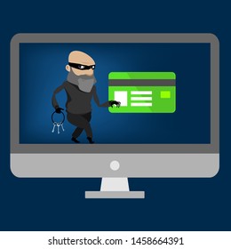 Computer Thief Hacks Personal Data. Steals Information From The PC. Id Password Stolen Criminal Hacker.