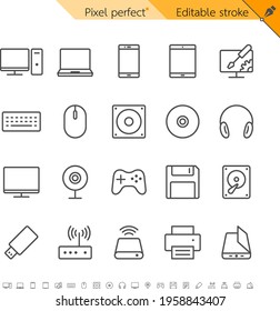 Computer thin icons. Pixel perfect. Editable stroke.