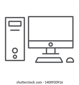 Computer thin line icon, desktop and monitor, pc sign, vector graphics, a linear pattern on a white background, eps 10.