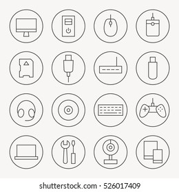 Computer thin line icon set