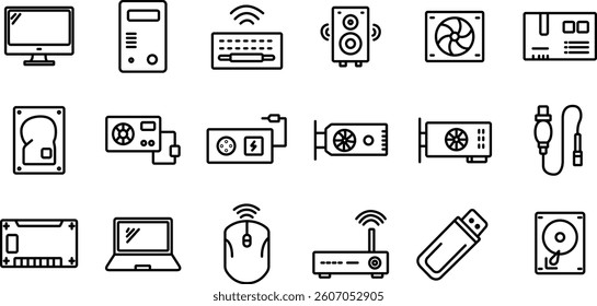 Computer Thin Line Icons Set – Editable Stroke Outline Collection