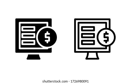 Computer Thinking about Money Icon, Logo, Vector
