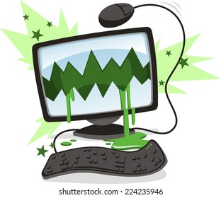 Computer threat caused by a virus a trojan or a demonic possession cartoon vector illustration