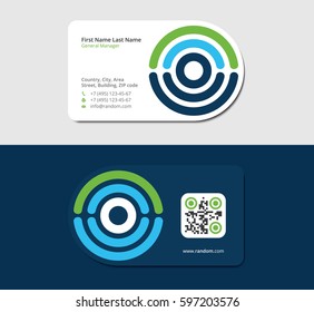 computer tomography and mri business card, with QR Code and dark blue background