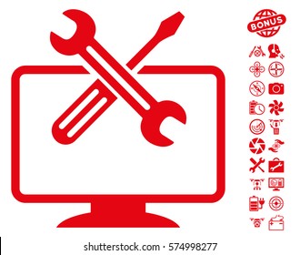 Computer Tools icon with bonus drone tools symbols. Vector illustration style is flat iconic symbols on white background.