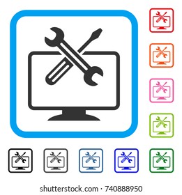 Computer Tools icon. Flat grey iconic symbol in a light blue rounded square. Black, gray, green, blue, red, orange color additional versions of Computer Tools vector.