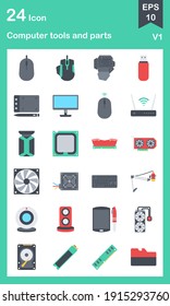 The computer tools and parts flat icon pack vector illustration, design is suitable for icons, logos, illustrations, stickers, books, covers, etc.