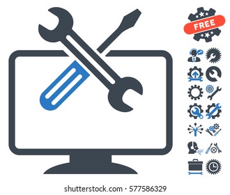 Computer Tools pictograph with bonus tools pictograph collection. Vector illustration style is flat iconic smooth blue symbols on white background.