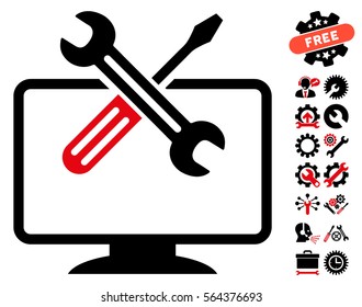 Computer Tools pictograph with bonus configuration pictograph collection. Vector illustration style is flat iconic intensive red and black symbols on white background.