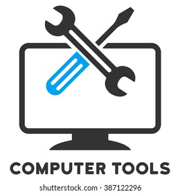 Computer Tools vector icon with caption. Style is a flat symbol with rounded angles, light blue and gray colors.