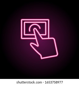 Computadora, tacto, icono de neón con dedo. Línea delgada simple, contorno vectorial tacto iconos gestos para ui y ux, sitio web o aplicación móvil