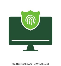 Computer mit Touch ID Technology Silhouette Symbol. Security Password Access to Server, Schild auf Display Protect Concept Color Piktogramm. Fingerabdruck-Identifizierungssymbol Einzelne Vektorgrafik.