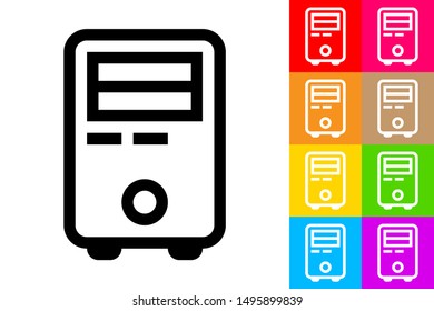 Computer Tower. CPU. Line Icon With Different Color Background.