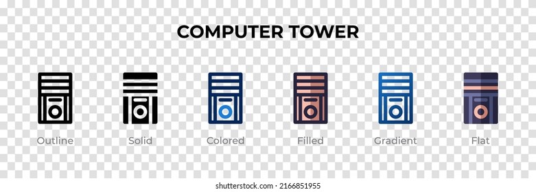 Computer Tower icon in different style. Computer Tower vector icons designed in outline, solid, colored, filled, gradient, and flat style. Symbol, logo illustration. Vector illustration