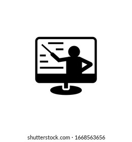 Computer training vector icon in black solid flat design icon isolated on white background