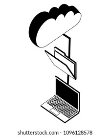 computer transfer data folder cloud computing isometric