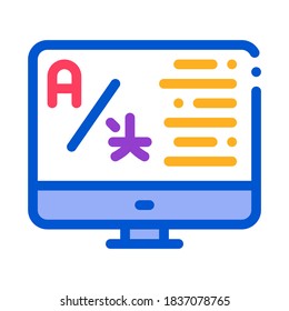 Computer Translation Program Icon Thin Line Vector. Online Learning Or Dictionary On Computer Screen Color Symbol Illustration