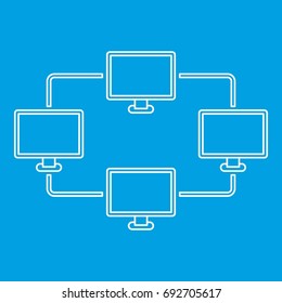 Computer transmission information icon blue outline style isolated vector illustration. Thin line sign