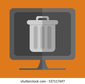 computer with trash can on screen icon image vector illustration design 