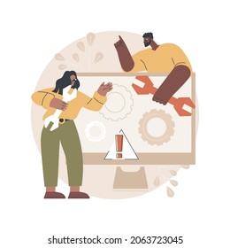 Computer troubleshooting abstract concept vector illustration. Basic fixing problems guide, operating system checking, installing new software, restore data, network issue abstract metaphor.