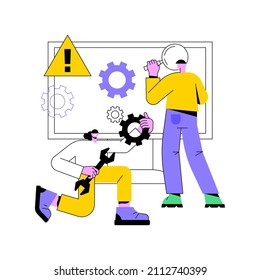 Computer Troubleshooting Abstract Concept Vector Illustration. Basic Fixing Problems Guide, Operating System Checking, Installing New Software, Restore Data, Network Issue Abstract Metaphor.