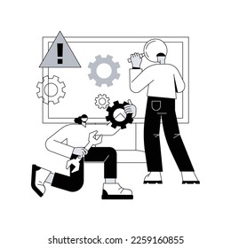 Ilustración del vector de concepto abstracto de resolución de problemas por computadora. Guía básica de problemas de corrección, comprobación del sistema operativo, instalación de software nuevo, restauración de datos, metáfora abstracta de problemas de red.