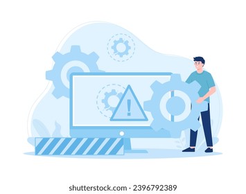 concepto de tendencia de servicio de solución de problemas de computadora ilustración plana