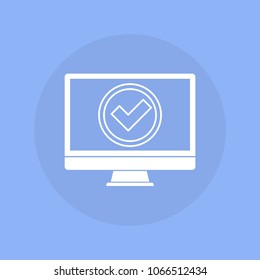 Computer with true icon. Vector illustration