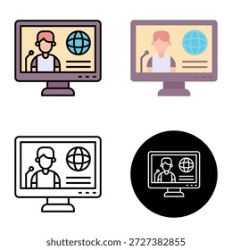 Ordenador, Tv, Icono De La Libertad De La Prensa De La Emisión De La Noticias Digital, Conveniente Para Los App Móviles, Los App Del Web Y Los Medios Impresos. Múltiples iconos de estilo, 