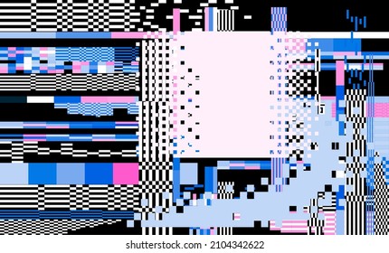 Computer or TV screen with glitched distorted pixels. Retro VHS background.