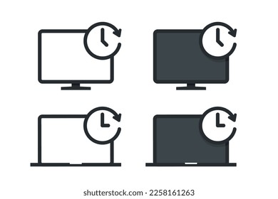 Computer tv time icon. Illustration vector