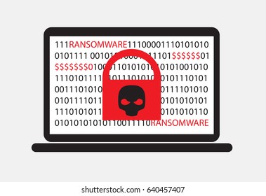 Computer under attack of hackers. Ransonware illustration vector. 