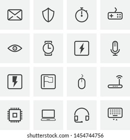 Computer universal line icons set. linear style symbols collection, outline signs pack. vector graphics. Set includes icons as email, keyboard, bookmark, mouse, router, laptop, chip, security shield
