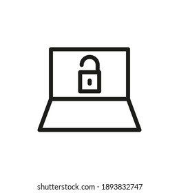 Computer UnLock Outline Vector Icon. For Web And App