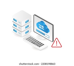 Computer update cloud server in isometric flat illustration