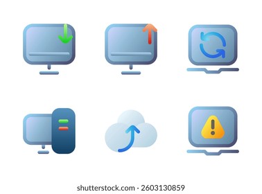Computer Update icon set, vector, in 3d style, for technology, computer, digital, software, ai, etc.