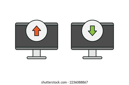 Computer, upload and download icon vector design
