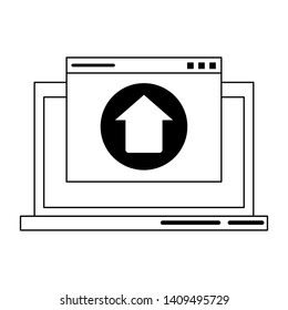computer with upload sign icon cartoon vector illustration graphic design
