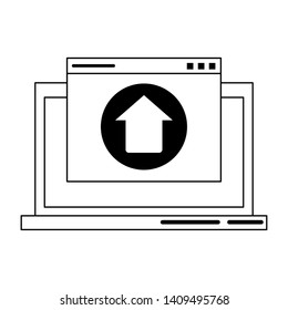 computer with upload sign icon cartoon vector illustration graphic design