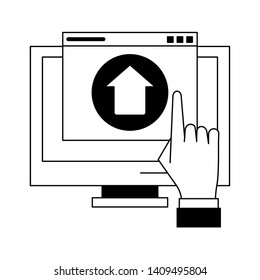 computer upload sign icon cartoon vector illustration graphic design