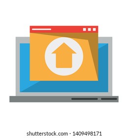 computer with upload sign icon cartoon vector illustration graphic design